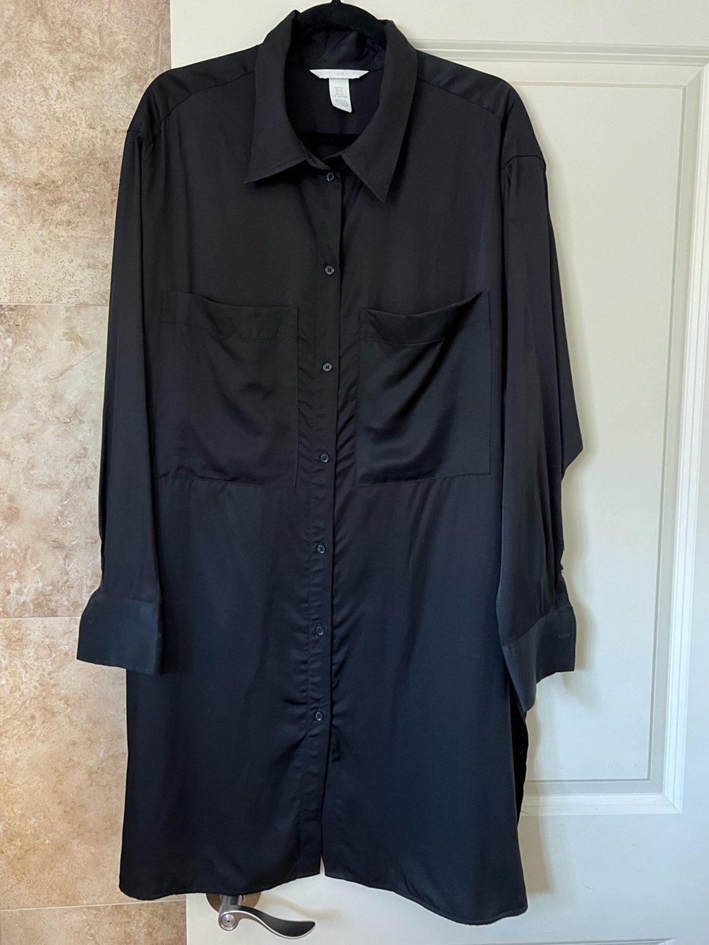 Black Button-Front Long Shirt Dress
